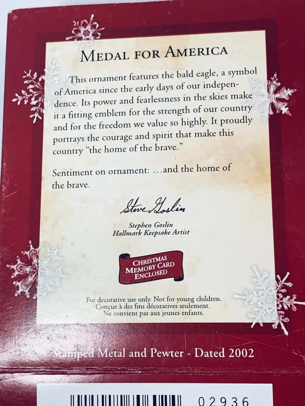 American Medal For America Eagle Hallmark Ornament 2002
